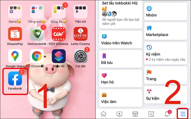 Chọn dấu 3 gạch ở Facebook