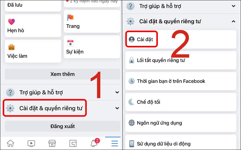 Chọn Cài đặt ở mục Cài đặt & quyền riêng tư