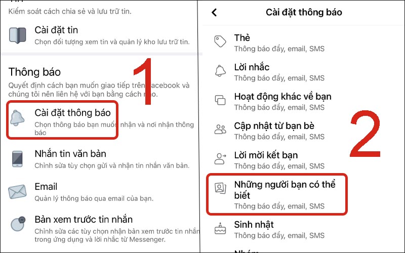 Chọn Những người bạn có thể biết ở thông báo