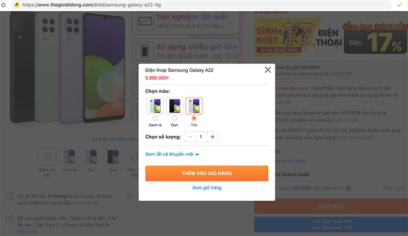 Galaxy A22 đang có những màu sắc nào và đặt mua sẽ có khuyến mãi gì? Galaxy A22 đang có những màu sắc nào và đặt mua sẽ có khuyến mãi gì?