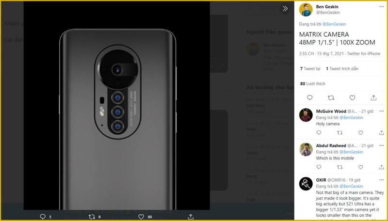 Leaker @BenGeskin tiết lộ thông tin camera và ảnh render của Honor Magic 3 Leaker @BenGeskin tiết lộ thông tin camera và ảnh render của Honor Magic 3