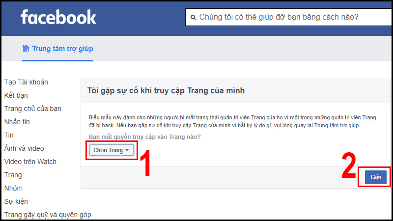 Chọn trang gặp sự cố