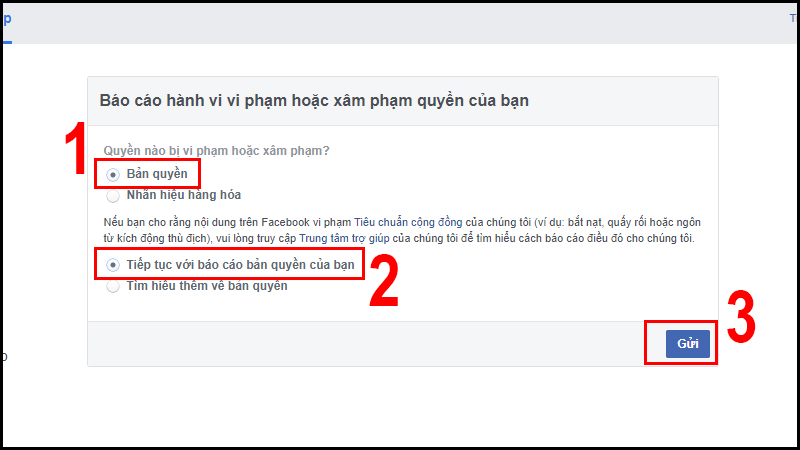 Báo cáo vi tài khoản bị vi phạm bản quyền