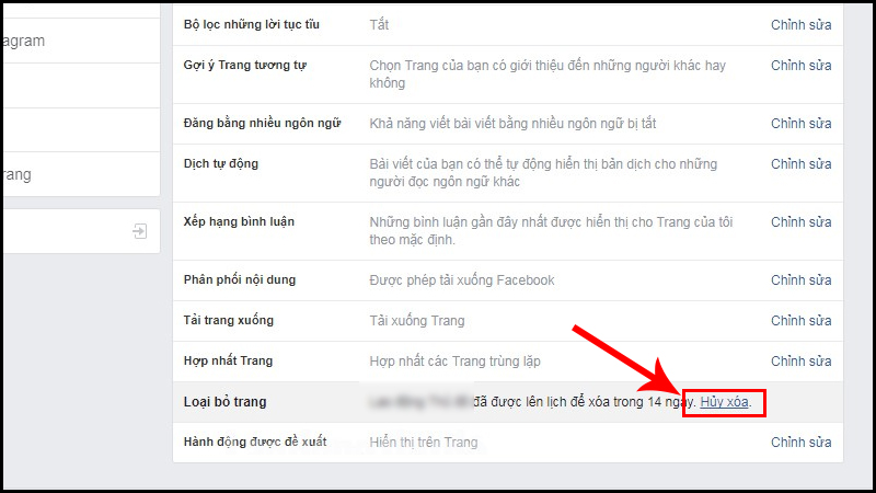Chọn Hủy xóa trong mục Loại bỏ trang (thao tác trong vòng 14 ngày)