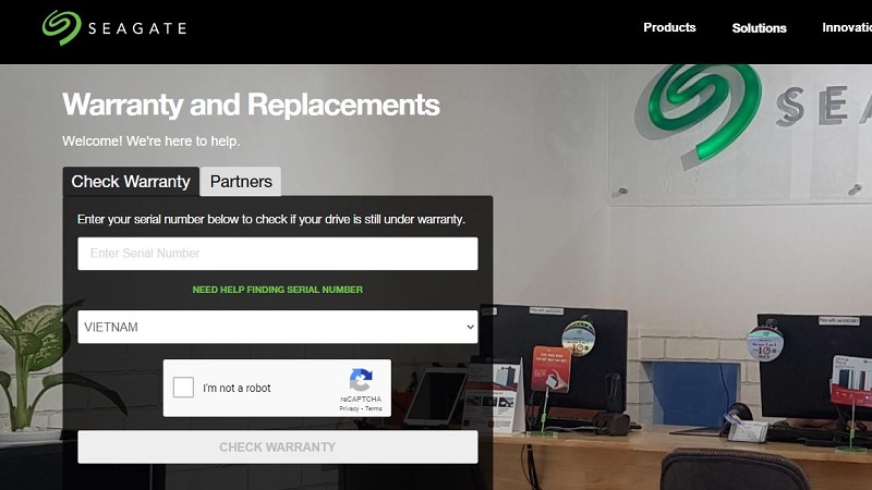 Trang web chính bảo hành của Seagate