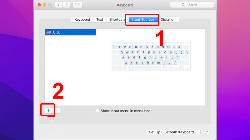 Chuyển sang tab Input Sources chọn dấu +