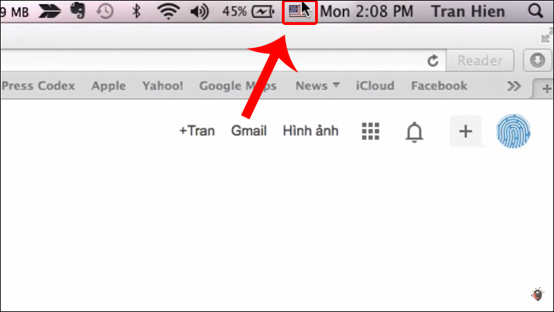 Click chọn biểu tượng bộ gõ (hoặc biểu tượng cờ nước Mỹ)