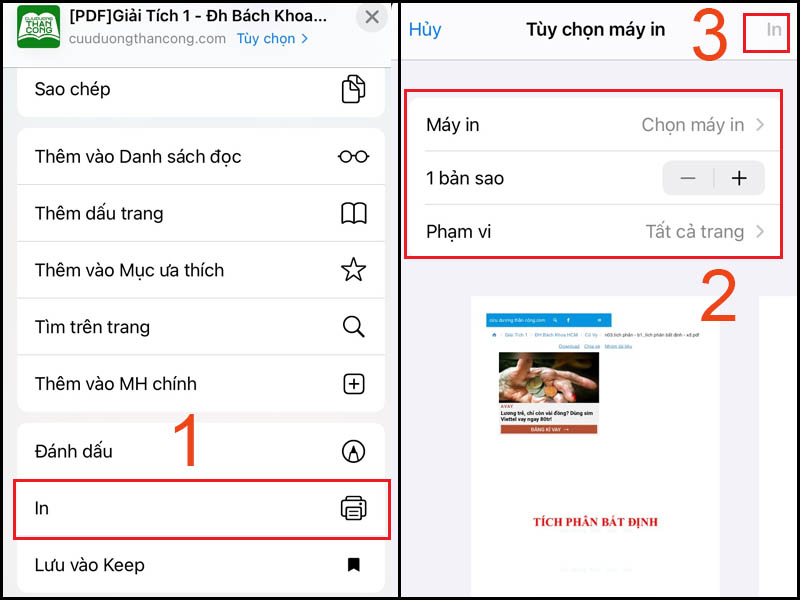 Chọn máy in, kích thước, phạm vi cần in