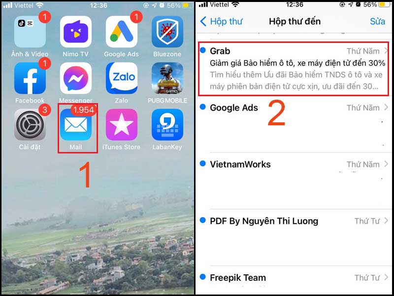 Nhấp vào biểu tượng Email