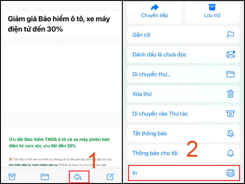 Chọn email mà bạn muốn in.