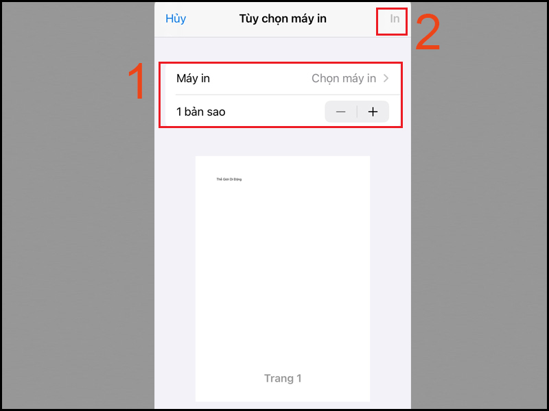 Chọn máy in và số lượng cần in