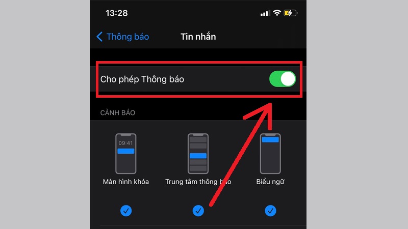Tắt mục Cho phép thông báo