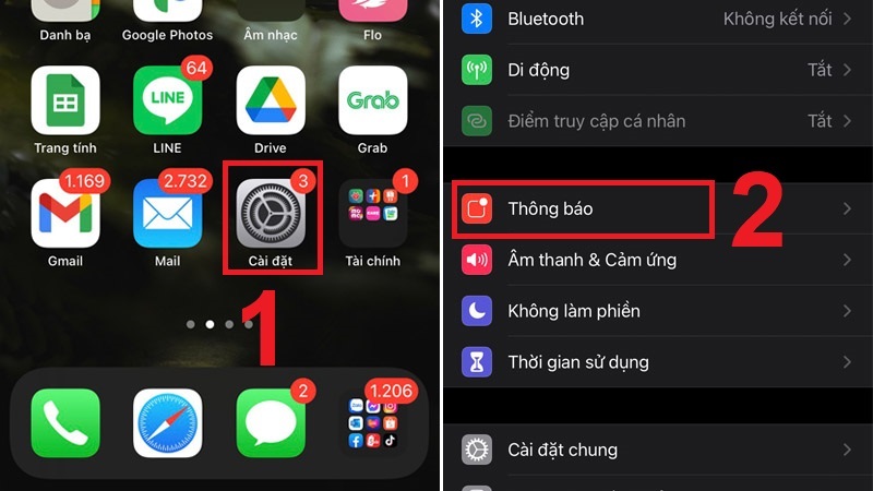 Nhấn vào phần Thông báo trong Cài đặt để tắt tính năng