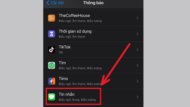 Vào mục Tin nhắn để bật tính năng lặp lại thông báo trên iPhone