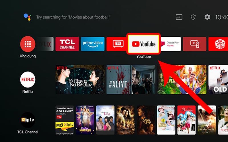 Chọn ứng dụng YouTube