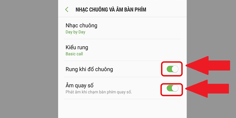 Bật rung khi đổ chuông và âm quay số