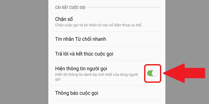 Cho phép hiển thị thông tin người gọi