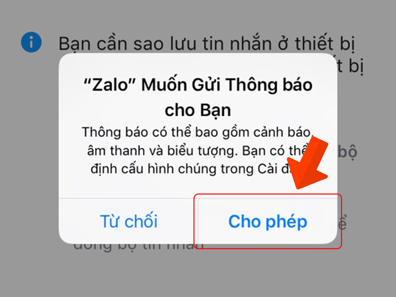 Cho phép Zalo gửi thông báo