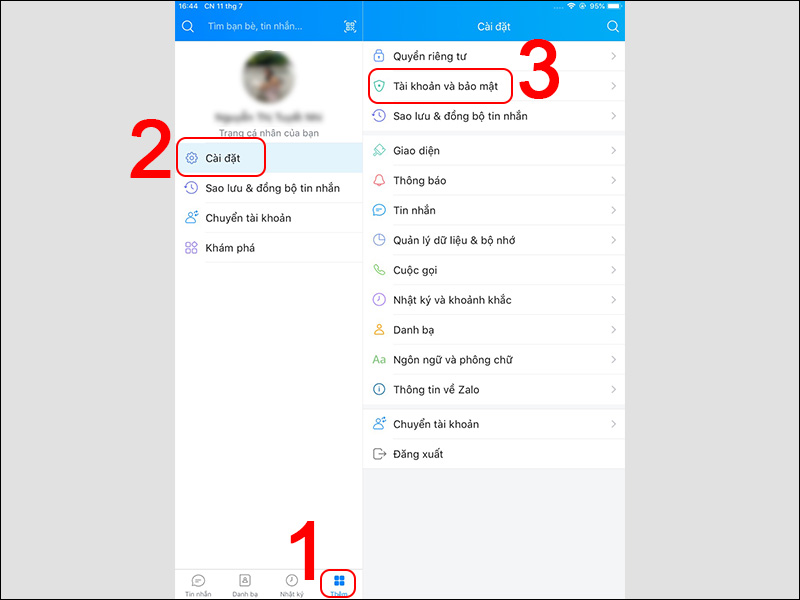 Vào cài đặt zalo