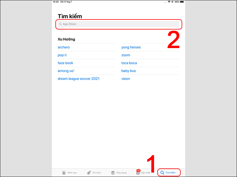 Chọn thanh công cụ tìm kiếm