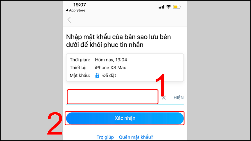 Xác nhận khôi phục tin nhắn Zalo