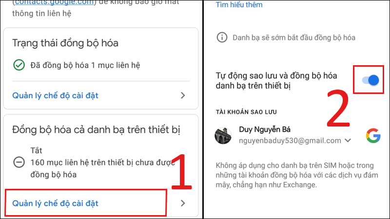Chọn tài khoản bạn muốn lưu danh bạ của mình