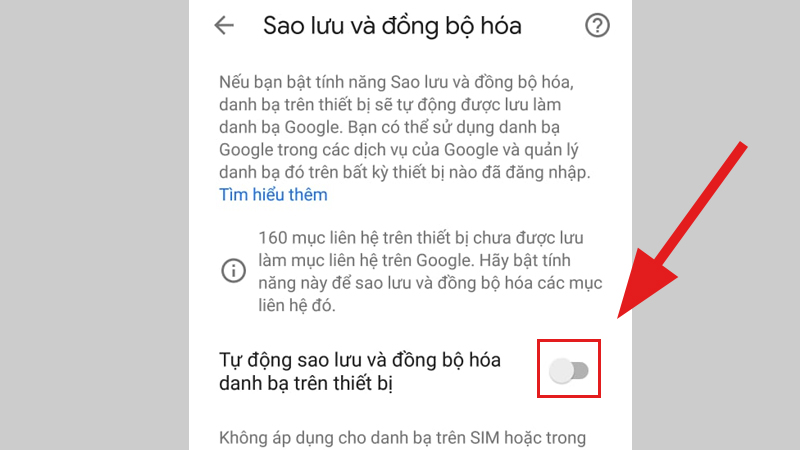 Tắt tự động sao lưu và đồng bộ hóa danh bạ trên thiết bị