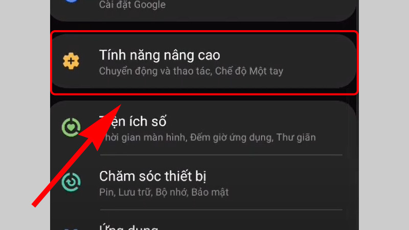 Kéo chọn Tính năng nâng cao