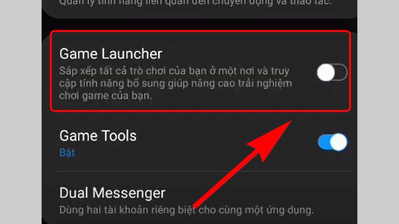 Tìm thanh Game Launcher và tích chọn vào nút bên phải