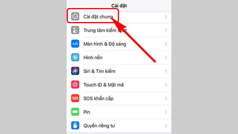 Mở Cài đặt và chọn Cài đặt chung