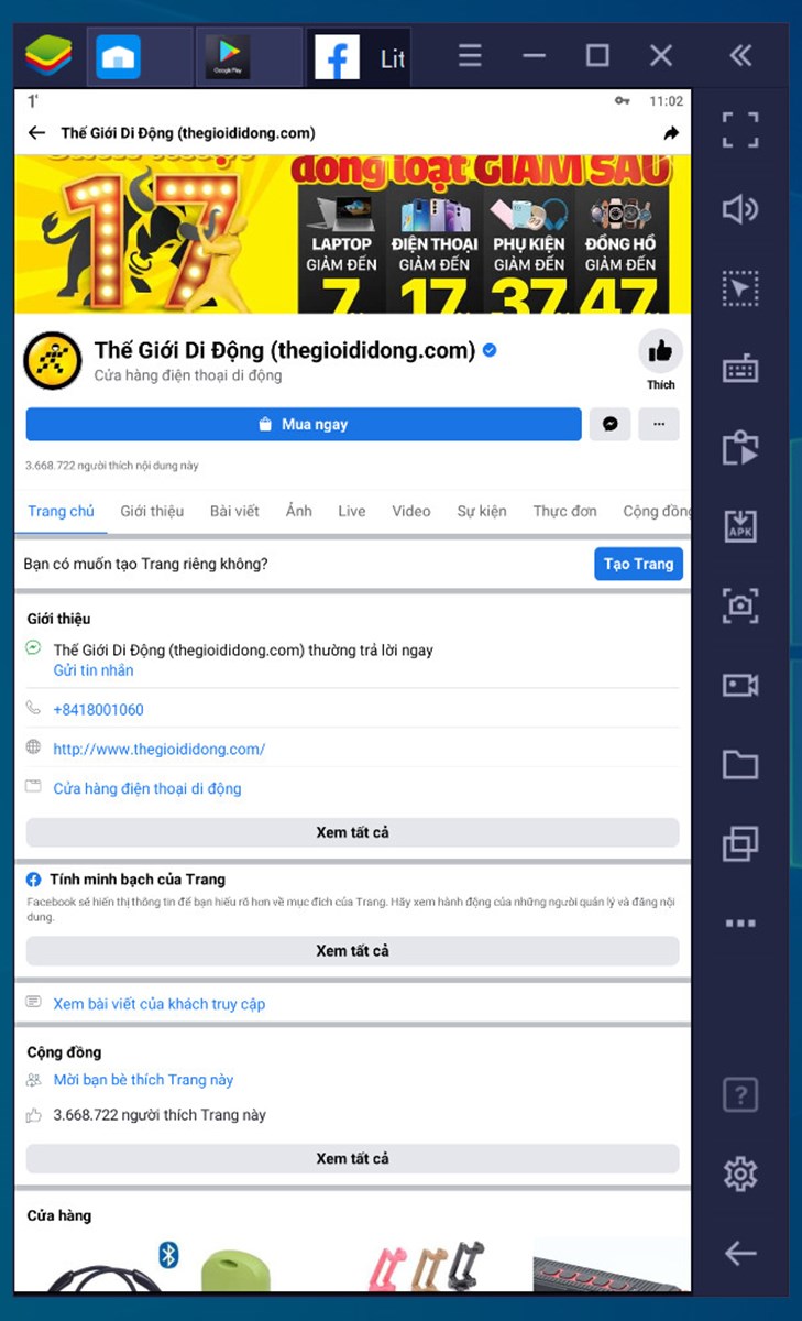 Giao diện ứng dụng Facebook Lite trên máy tính Giao diện ứng dụng Facebook Lite trên máy tính