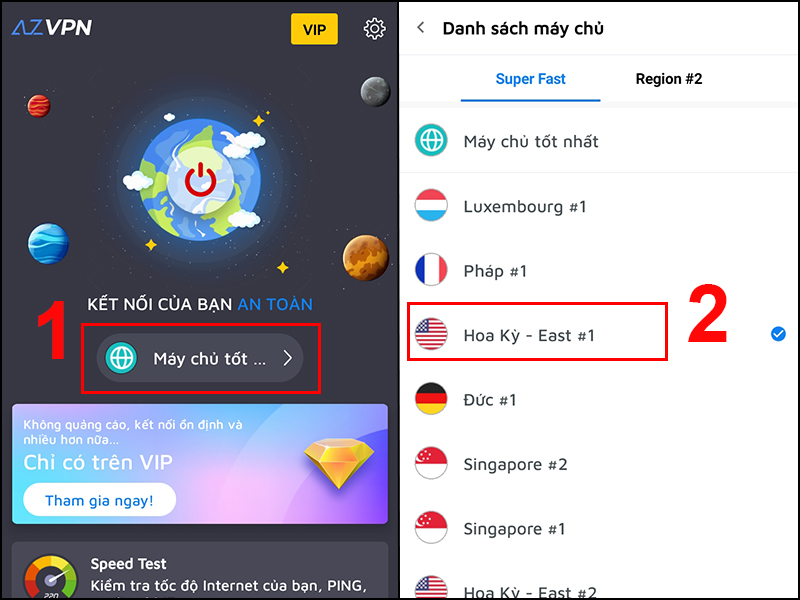 Chọn quốc gia  bạn muốn kết nối đến