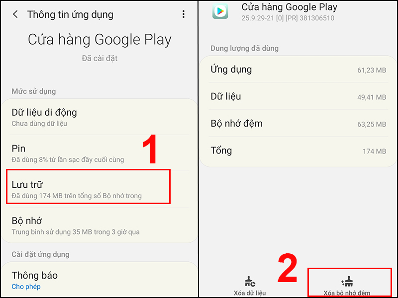Xóa bộ nhớ đệm của Cửa hàng Google Play