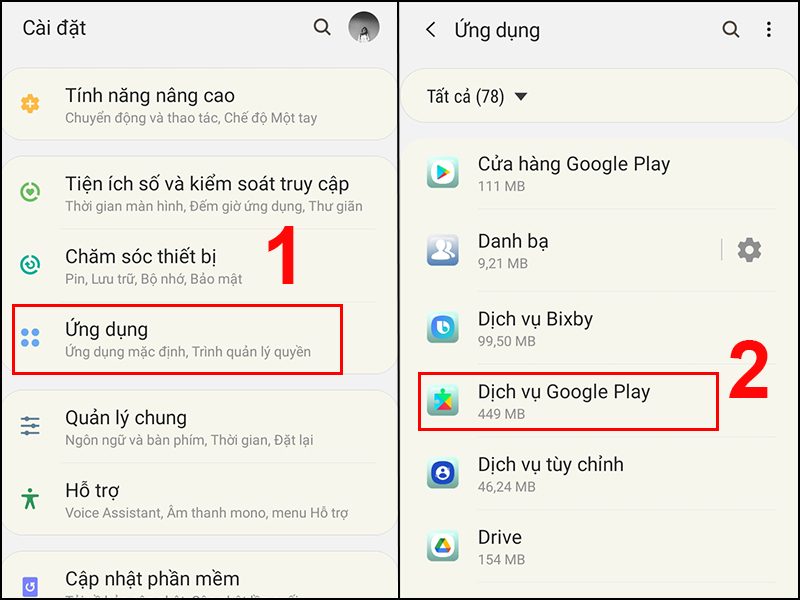 Xóa bộ nhớ đệm của Dịch vụ Google Play