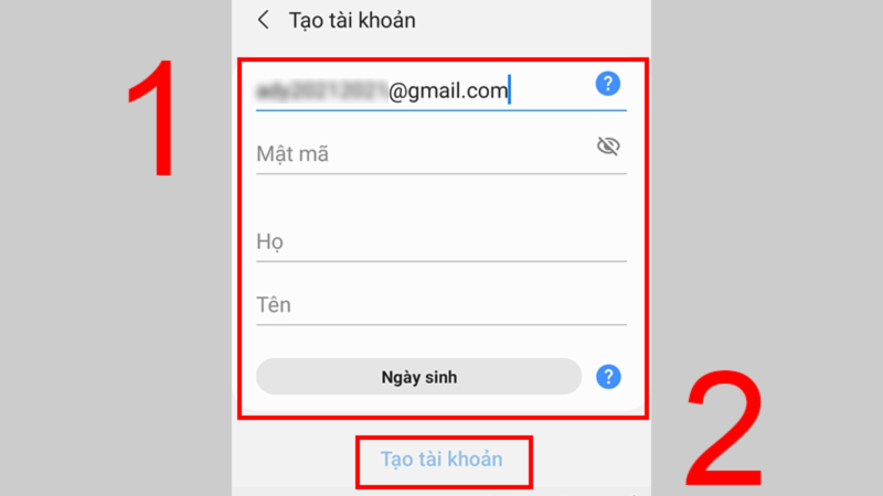 Nhập thông tin rồi chọn Tạo tài khoản