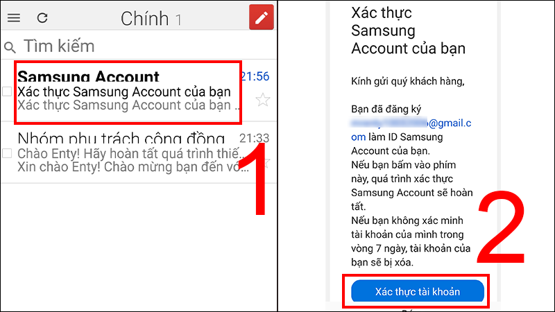 Chọn Xác thực tài khoản