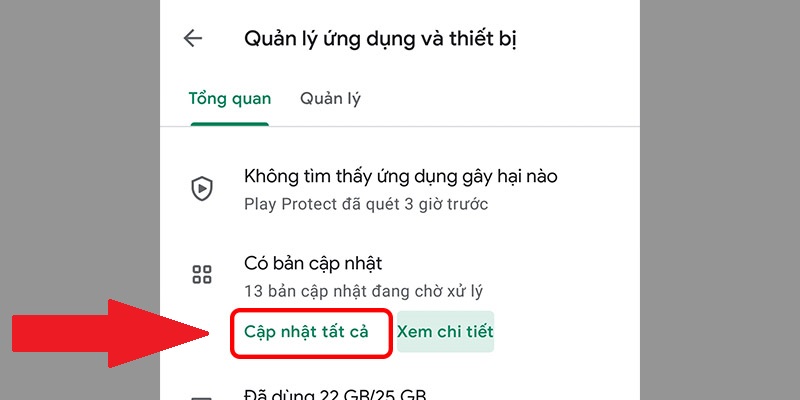 Bấm vào Cập nhật tất cả
