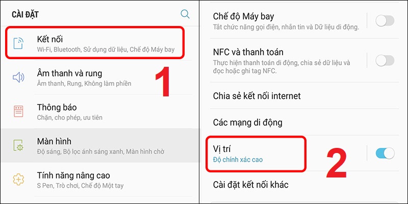 Vào Vị trí ở Cài đặt