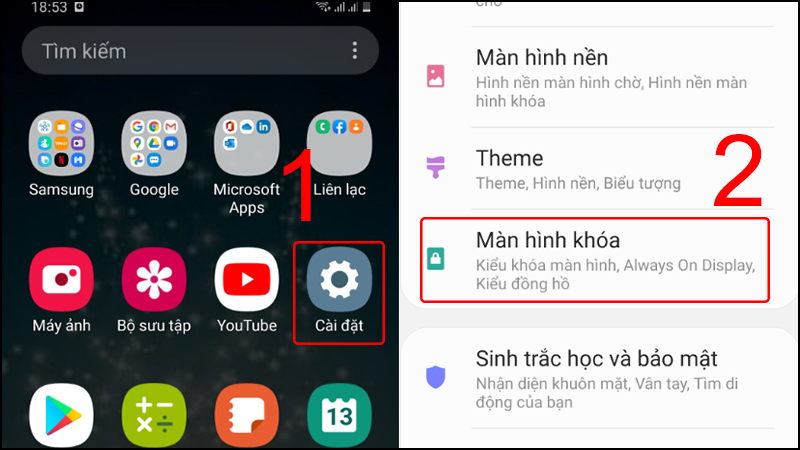 Thao tác trong ứng dụng cài đặt