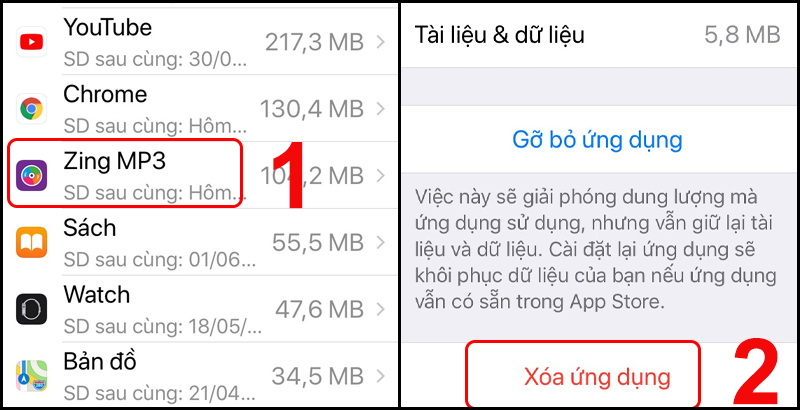 Xóa ứng dụng Zing MP3