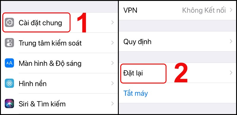 Tìm mục Đặt lại trong Cài đặt chung