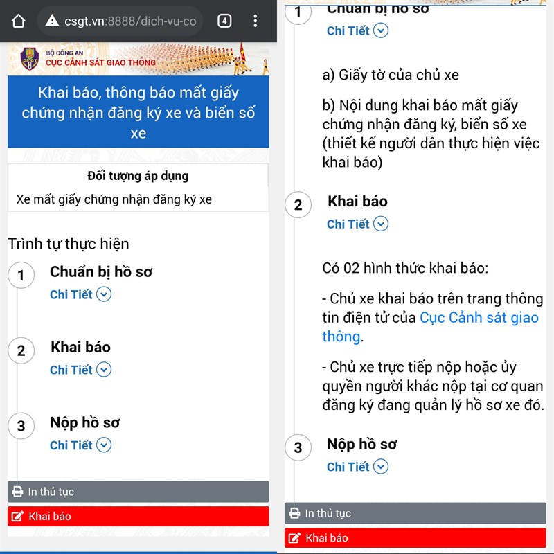 Báo mất giấy tờ xe trực tuyến Báo mất giấy tờ xe trực tuyến