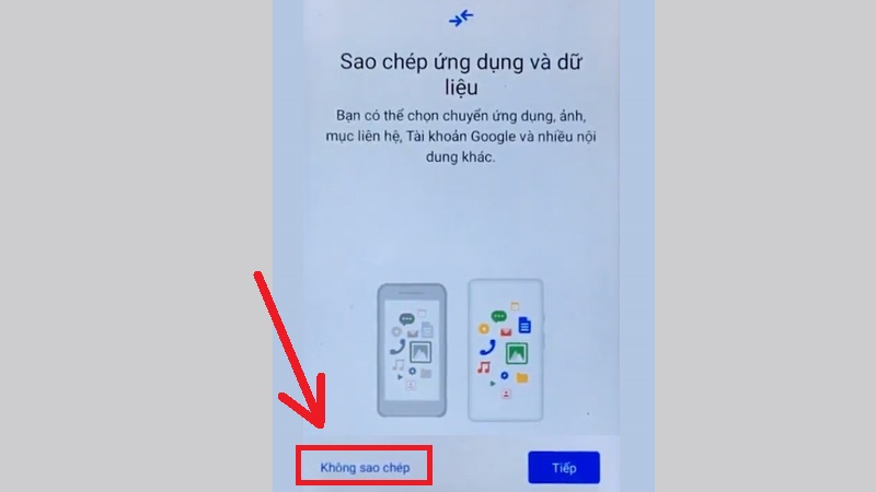 Chọn Không sao chép dữ liệu
