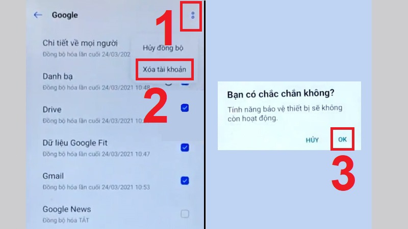 Chọn Xóa tài khoản Google