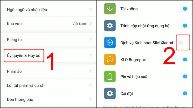 Bật Dịch vụ Kích hoạt SIM Xiaomi