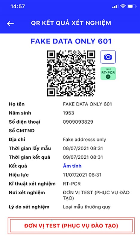 Giao diện kết quả xét nghiệm Covid-19 Giao diện kết quả xét nghiệm Covid-19