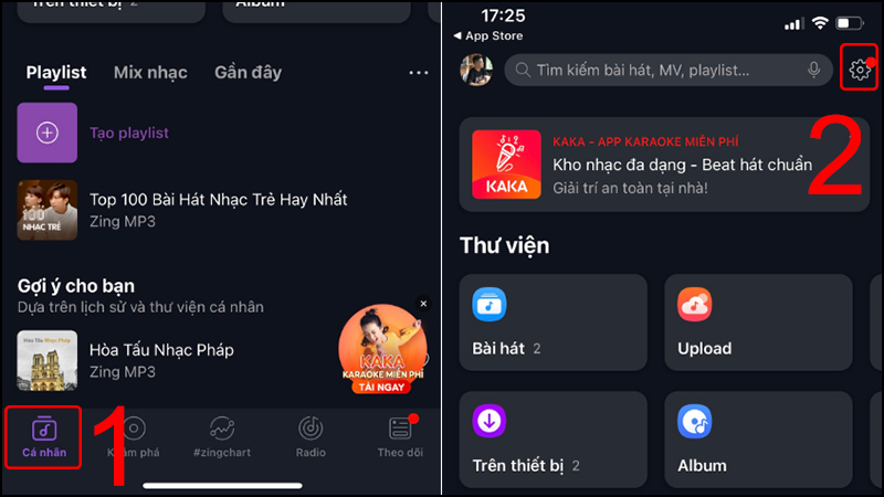 Vào Cài đặt trên Zing MP3