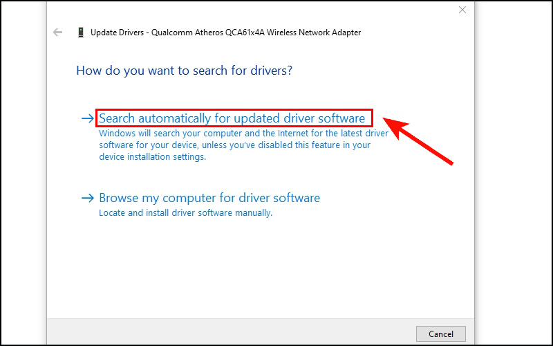 Chọn Search automatically for updated driver software
