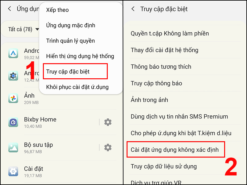 Chọn Cài đặt ứng dụng không xác định