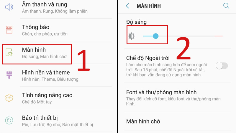 Điều chỉnh độ sáng với mục Cài đặt